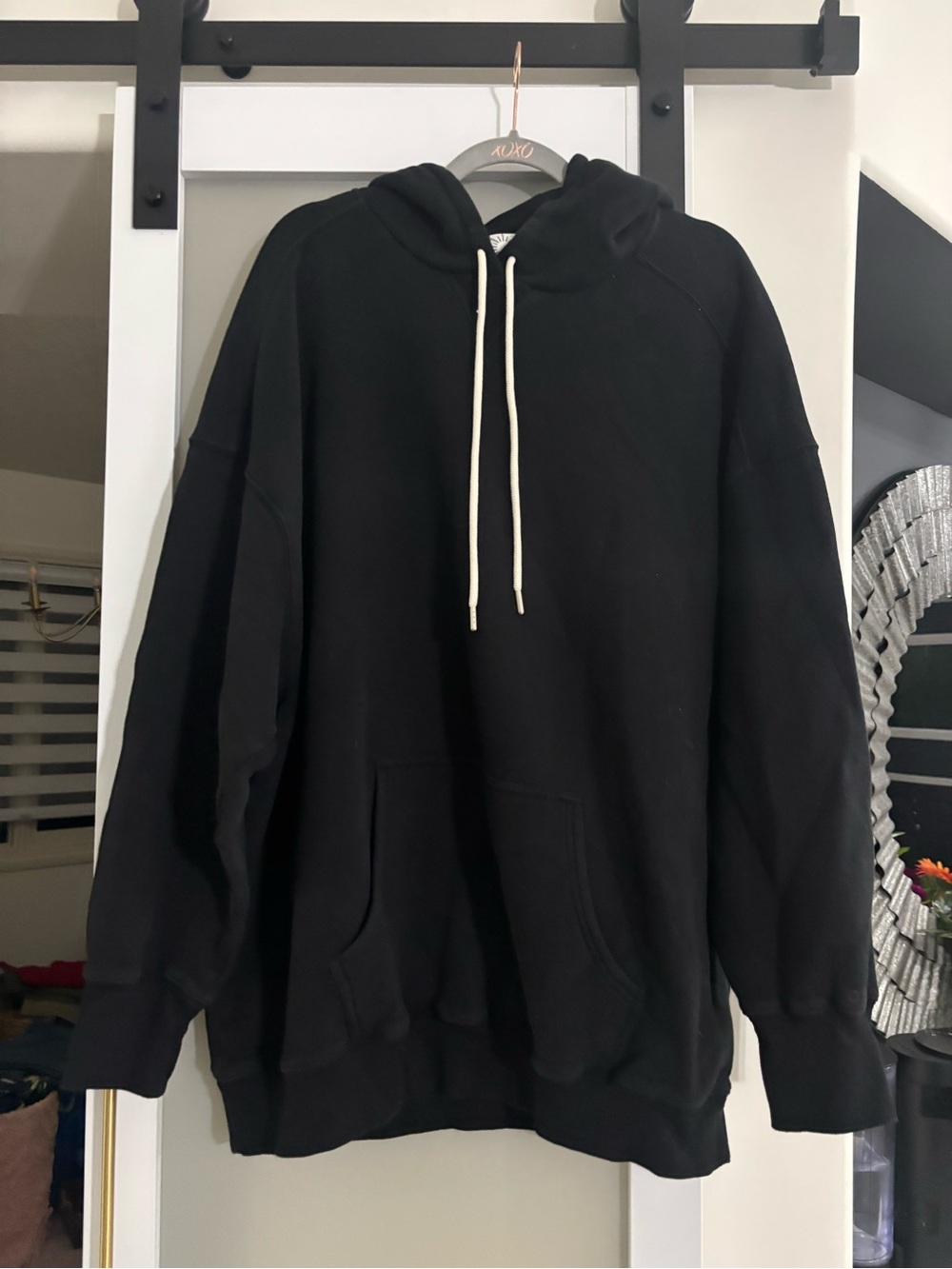 aerie Black Oversized Hoodie with White Drawstrings